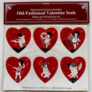 B. Shackman Old-Fashioned Valentine Seals - Red Hearts - Embossed Images